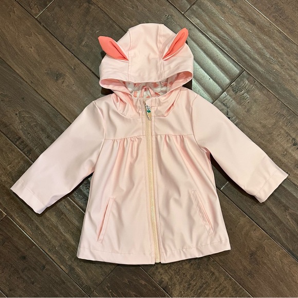 Target Cat & Jack 12M Pink Bunny Raincoat Pockets Jersey Cotton Lined Hooded - Picture 2 of 12